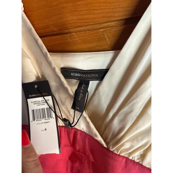 NWT BCBGMaxAzria Cream Pink & Navy Blue A-Line Dress Colorblocked Cocktail Sz 8 - Picture 4 of 5